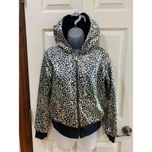 Reversible Womens Hoodie Jacket  Leopard Print & Black Embellished Design Juicy - Picture 8 of 9